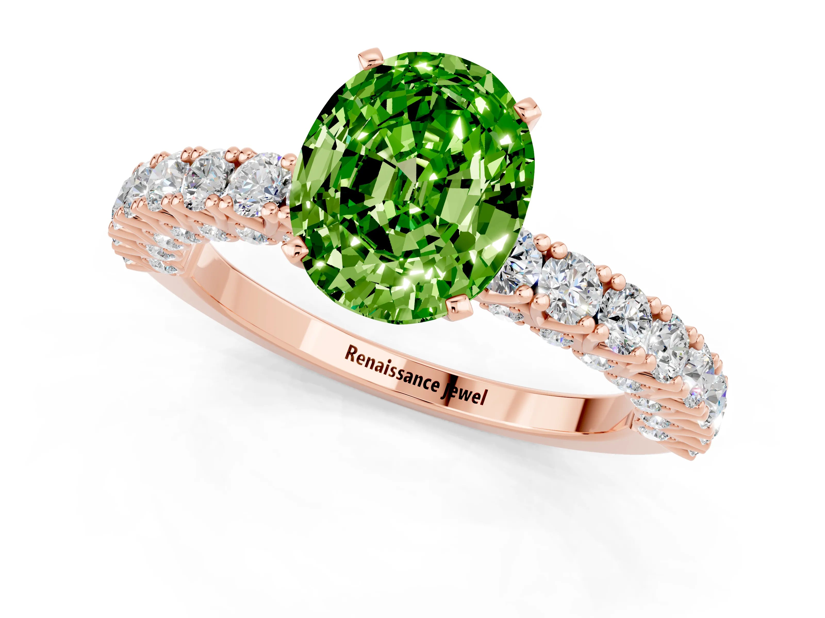Rose gold Oval Cut Diamond Pavé Band Solitaire Ring with Prong Setting_1