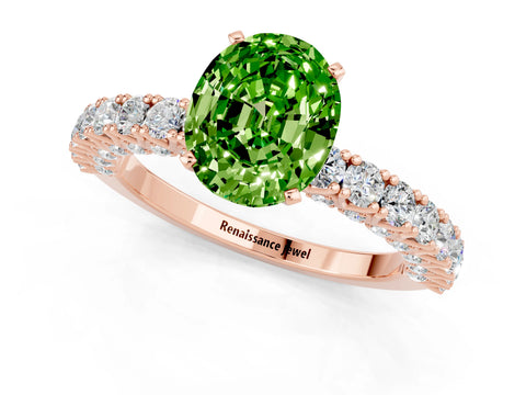 Rose gold Oval Cut Diamond Pavé Band Solitaire Ring with Prong Setting_1