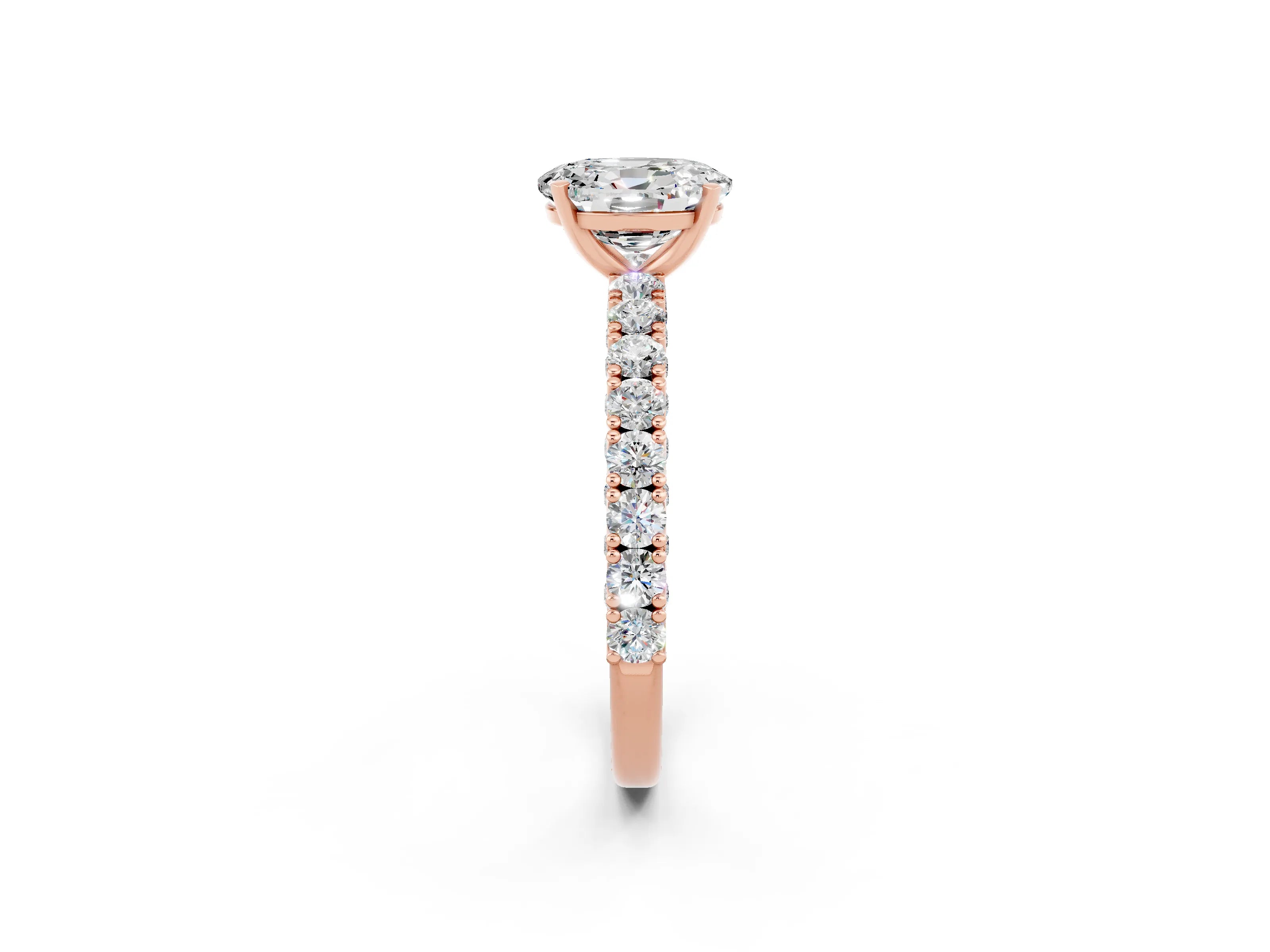 Rose gold Oval Cut Diamond Pavé Band Solitaire Ring with Prong Setting_2