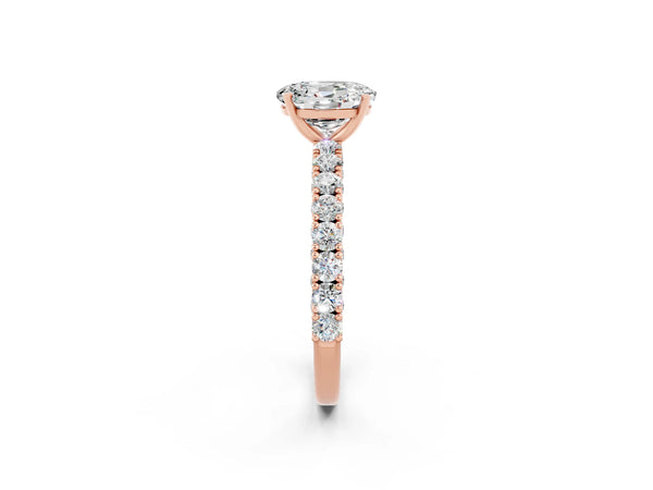 Rose gold Oval Cut Diamond Pavé Band Solitaire Ring with Prong Setting
