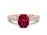 Rose gold Oval Cut Diamond Pavé Band Solitaire Ring with Prong Setting