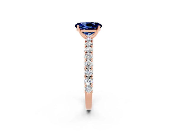 Rose gold Oval Cut Diamond Pavé Band Solitaire Ring with Prong Setting