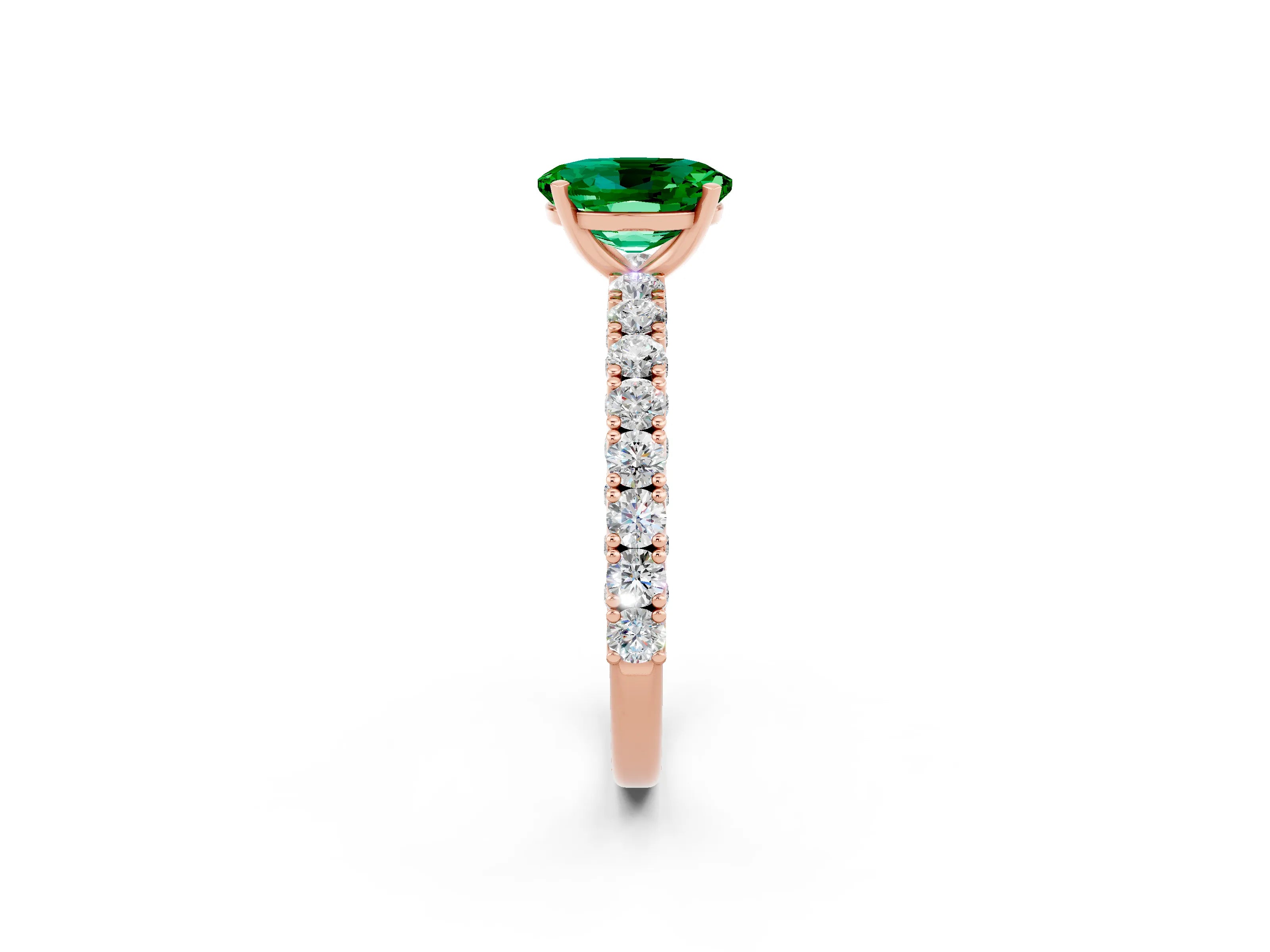 Rose gold Oval Cut Diamond Pavé Band Solitaire Ring with Prong Setting_2