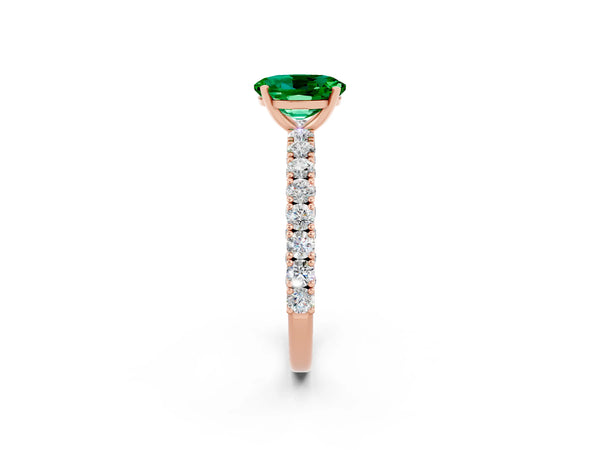 Rose gold Oval Cut Diamond Pavé Band Solitaire Ring with Prong Setting