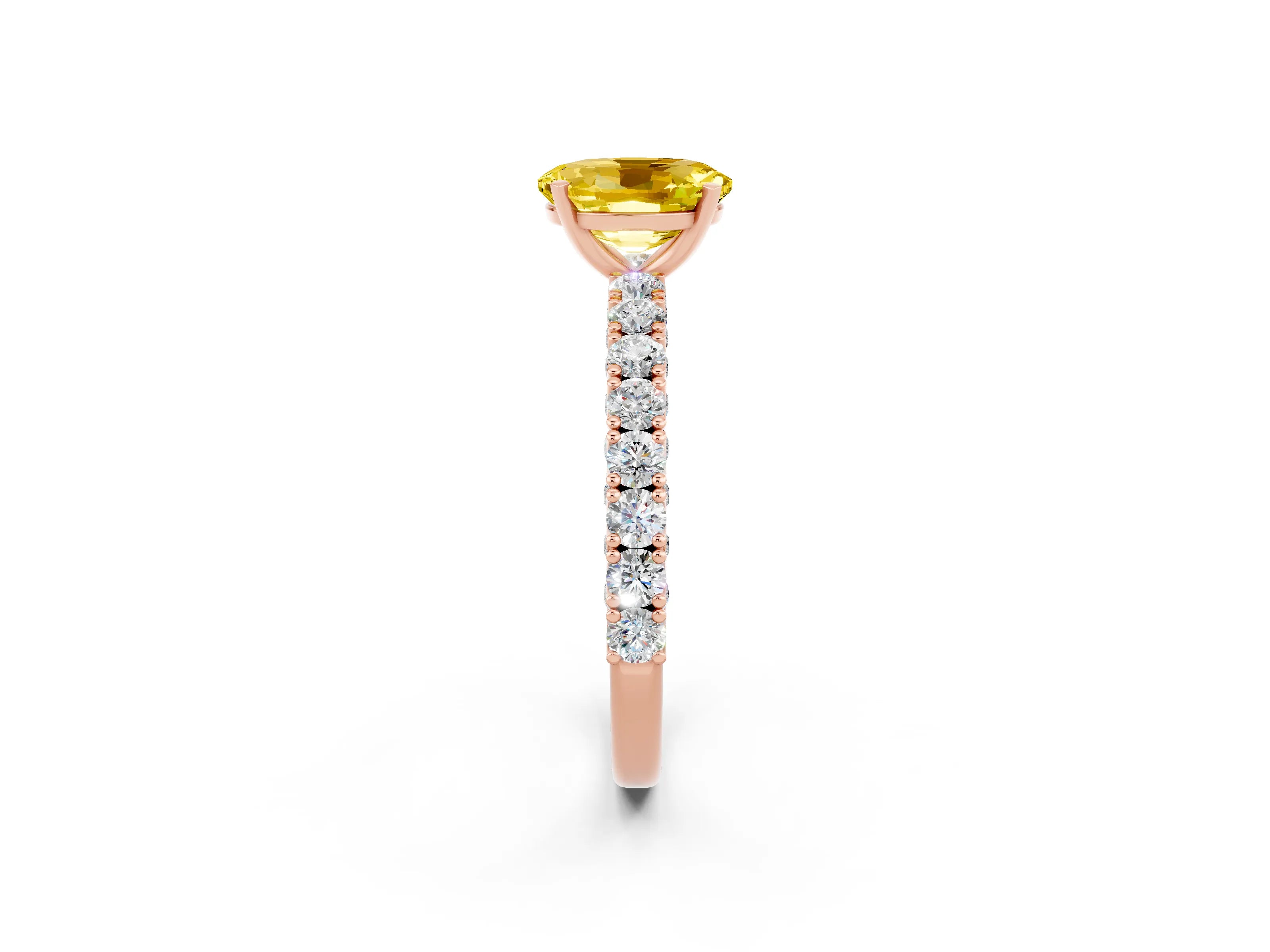 Rose gold Oval Cut Diamond Pavé Band Solitaire Ring with Prong Setting_2