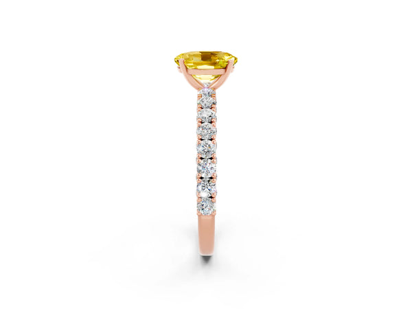 Rose gold Oval Cut Diamond Pavé Band Solitaire Ring with Prong Setting