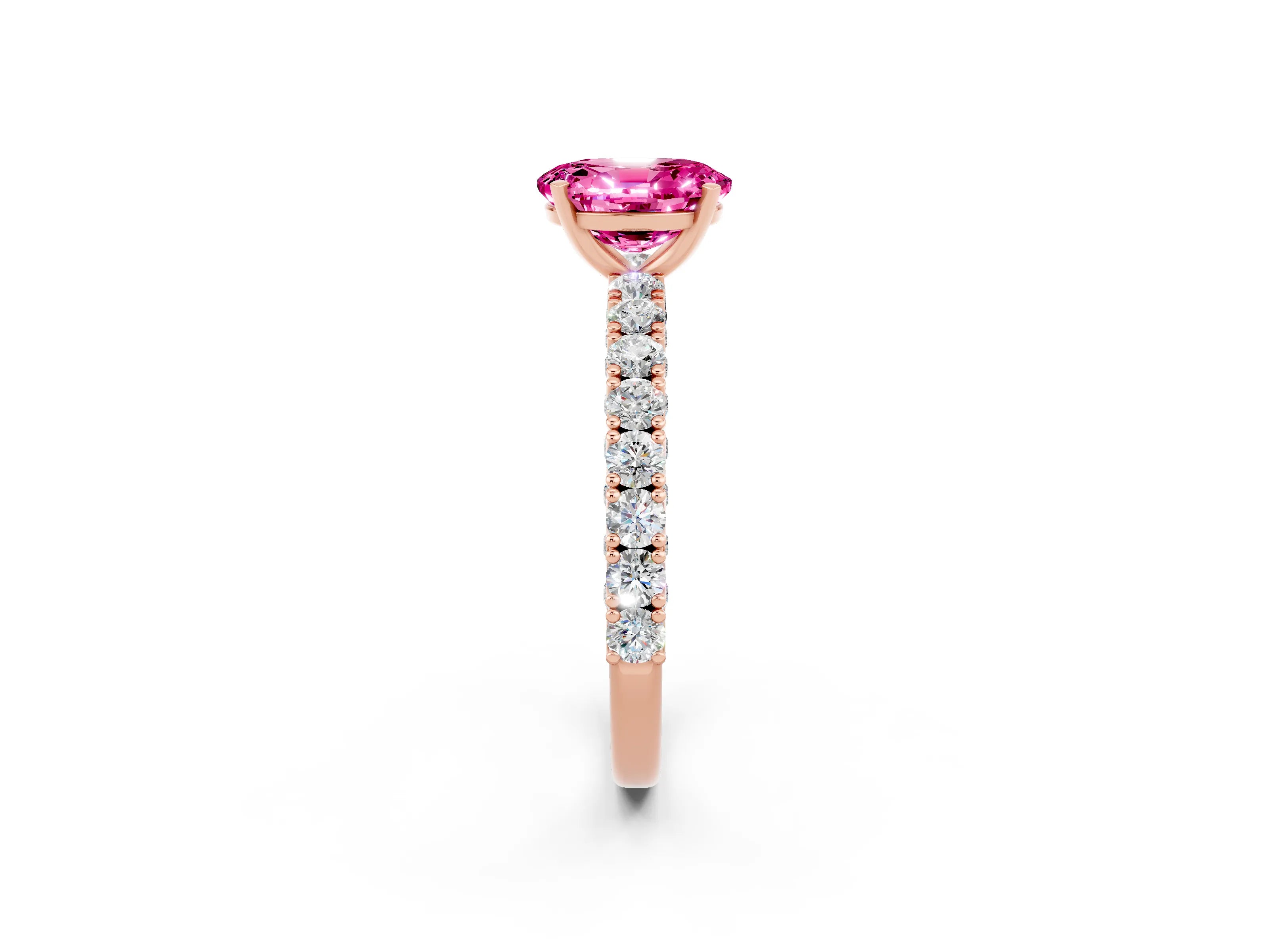 Rose gold Oval Cut Diamond Pavé Band Solitaire Ring with Prong Setting_2