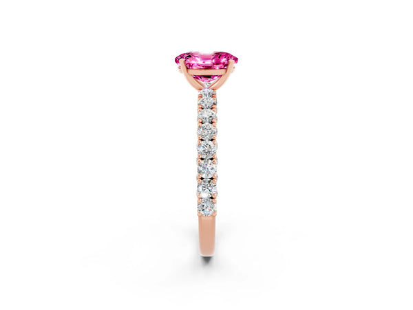 Rose gold Oval Cut Diamond Pavé Band Solitaire Ring with Prong Setting
