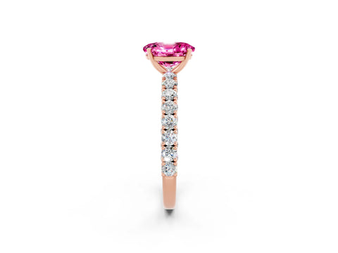 Rose gold Oval Cut Diamond Pavé Band Solitaire Ring with Prong Setting_2