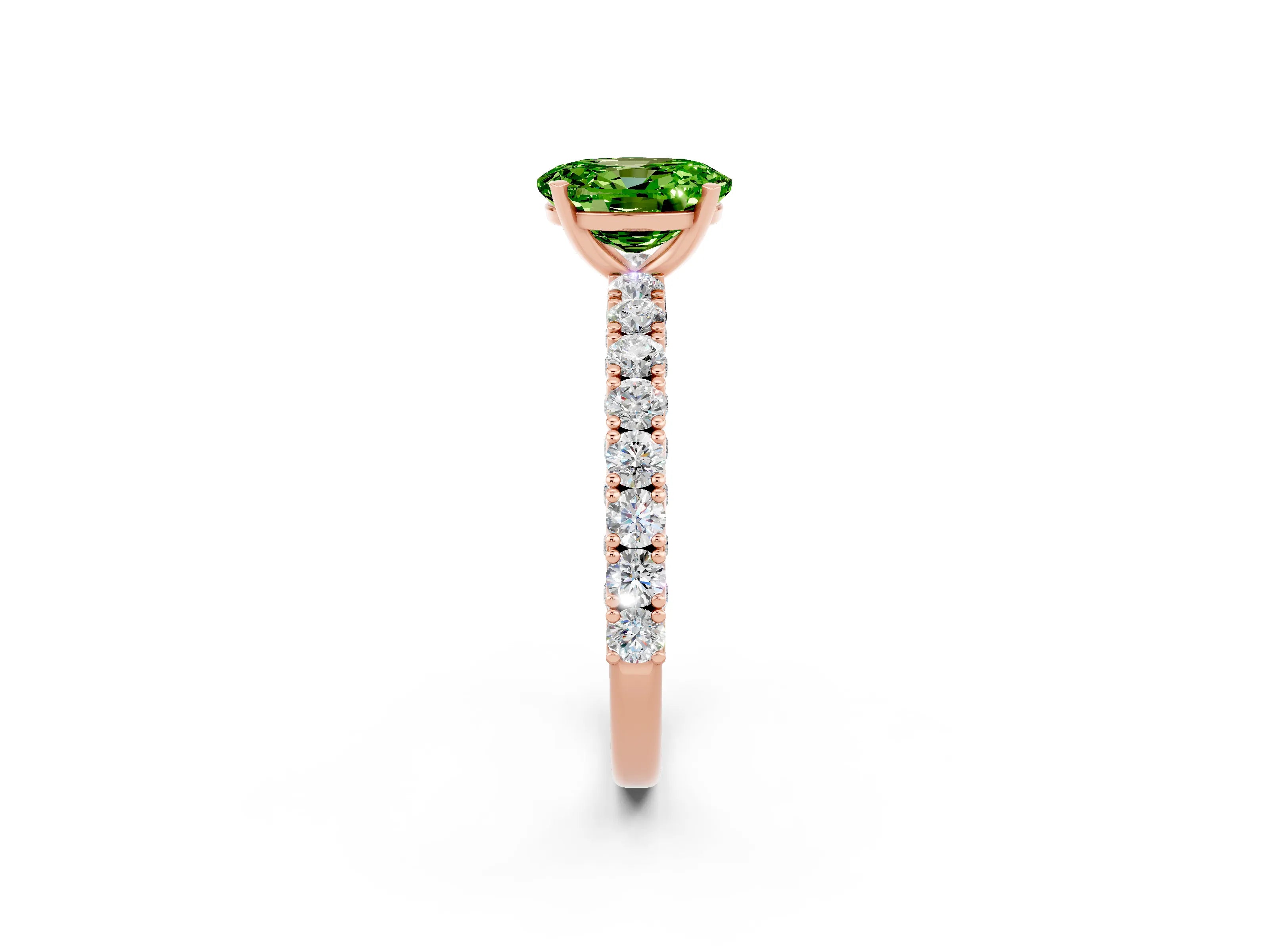 Rose gold Oval Cut Diamond Pavé Band Solitaire Ring with Prong Setting_2