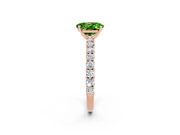 Rose gold Oval Cut Diamond Pavé Band Solitaire Ring with Prong Setting