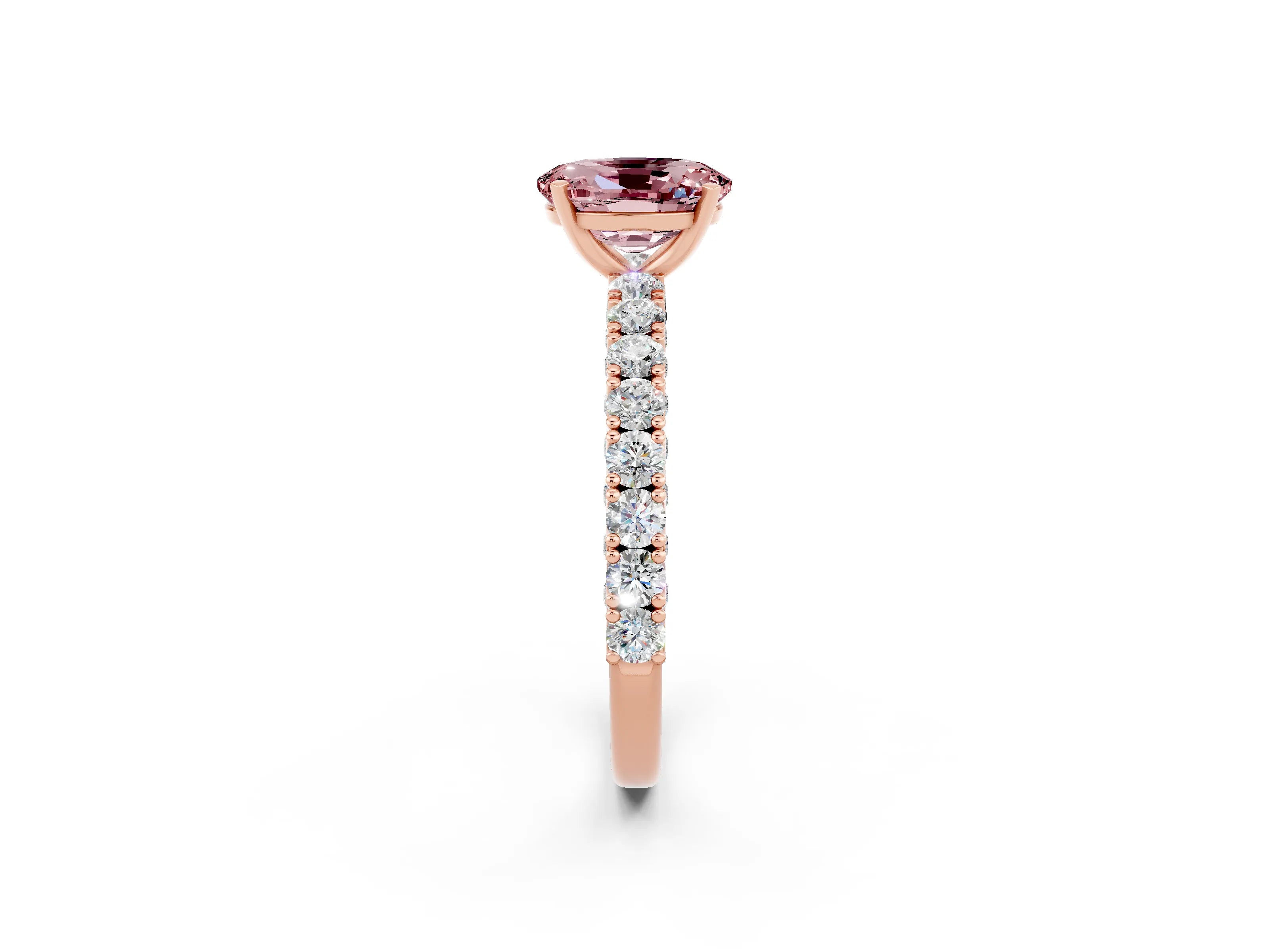 Rose gold Oval Cut Diamond Pavé Band Solitaire Ring with Prong Setting_2