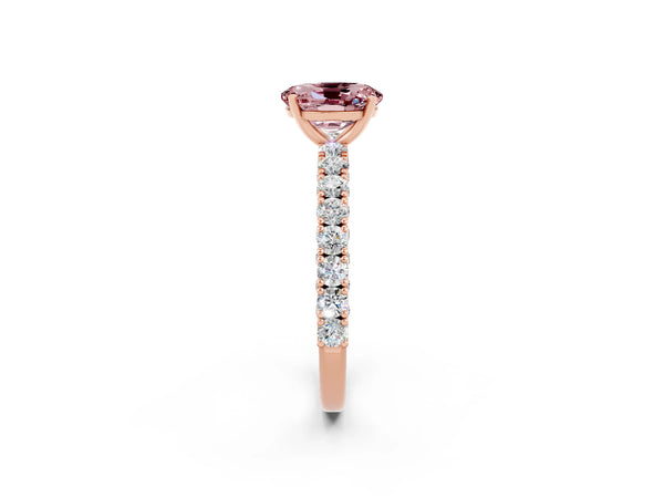 Rose gold Oval Cut Diamond Pavé Band Solitaire Ring with Prong Setting