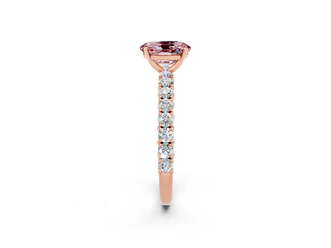 Rose gold Oval Cut Diamond Pavé Band Solitaire Ring with Prong Setting_2