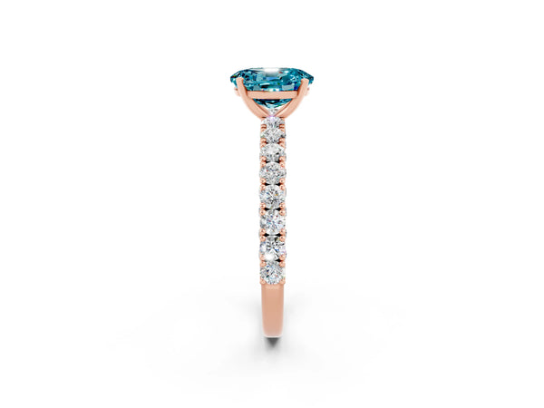 Rose gold Oval Cut Diamond Pavé Band Solitaire Ring with Prong Setting