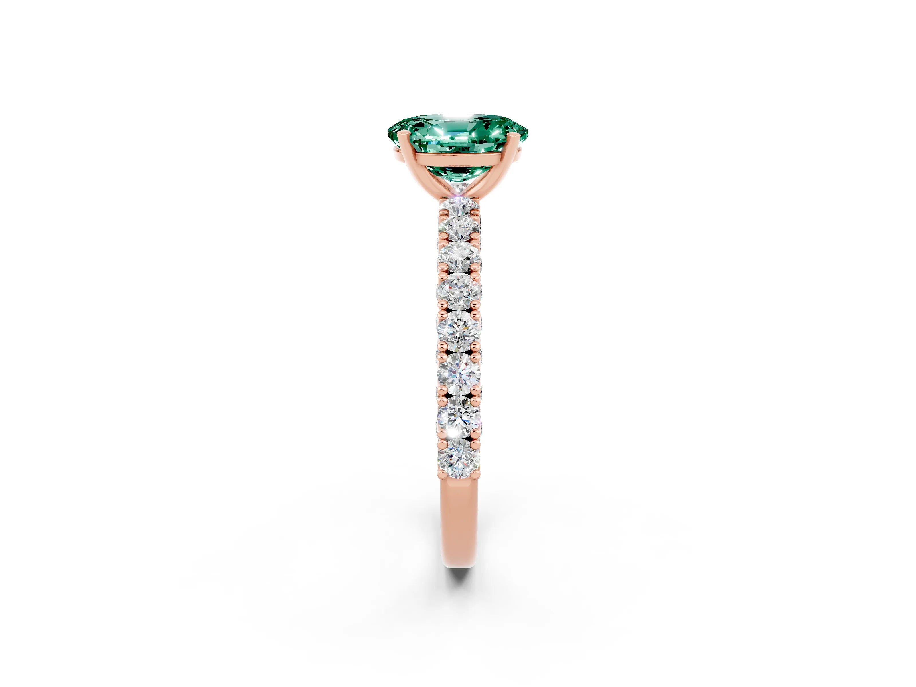 Rose gold Oval Cut Diamond Pavé Band Solitaire Ring with Prong Setting_2