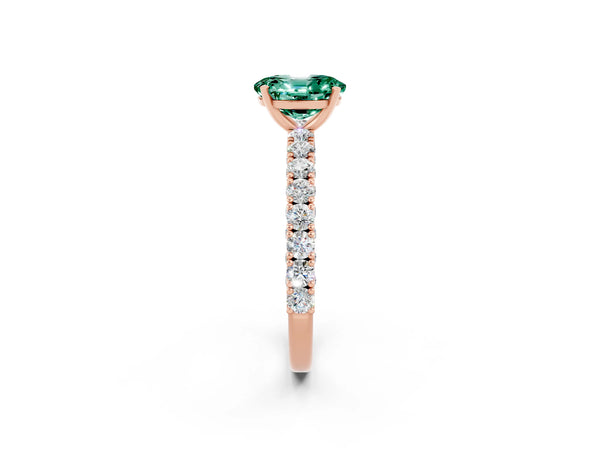 Rose gold Oval Cut Diamond Pavé Band Solitaire Ring with Prong Setting