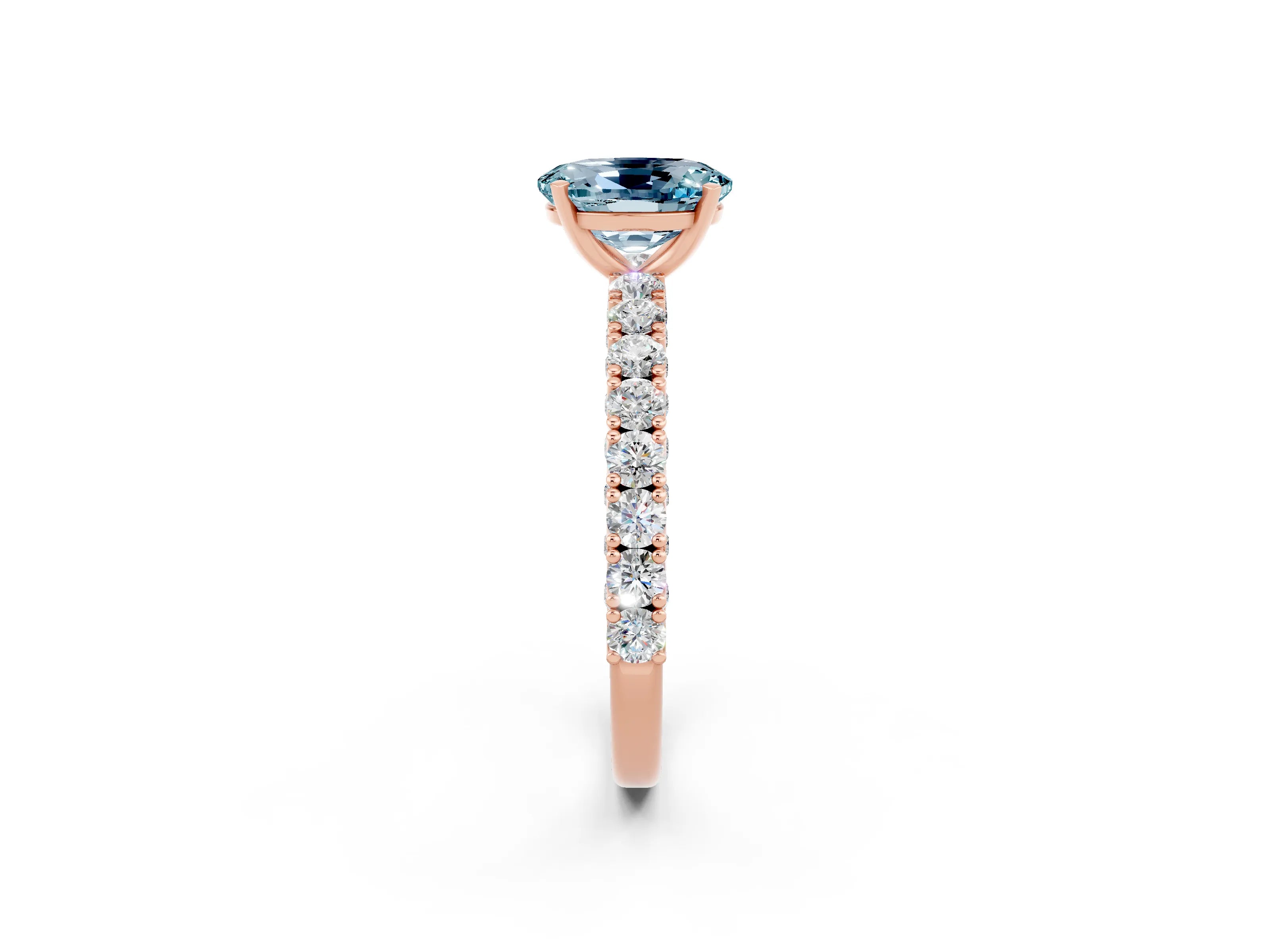 Rose gold Oval Cut Diamond Pavé Band Solitaire Ring with Prong Setting_2