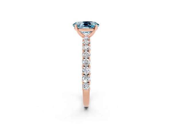 Rose gold Oval Cut Diamond Pavé Band Solitaire Ring with Prong Setting