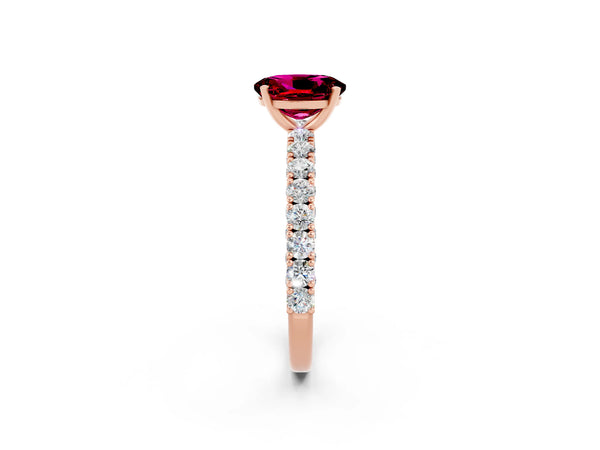 Rose gold Oval Cut Diamond Pavé Band Solitaire Ring with Prong Setting