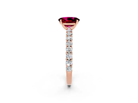 Rose gold Oval Cut Diamond Pavé Band Solitaire Ring with Prong Setting_2