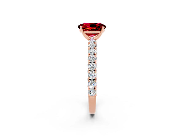 Rose gold Oval Cut Diamond Pavé Band Solitaire Ring with Prong Setting