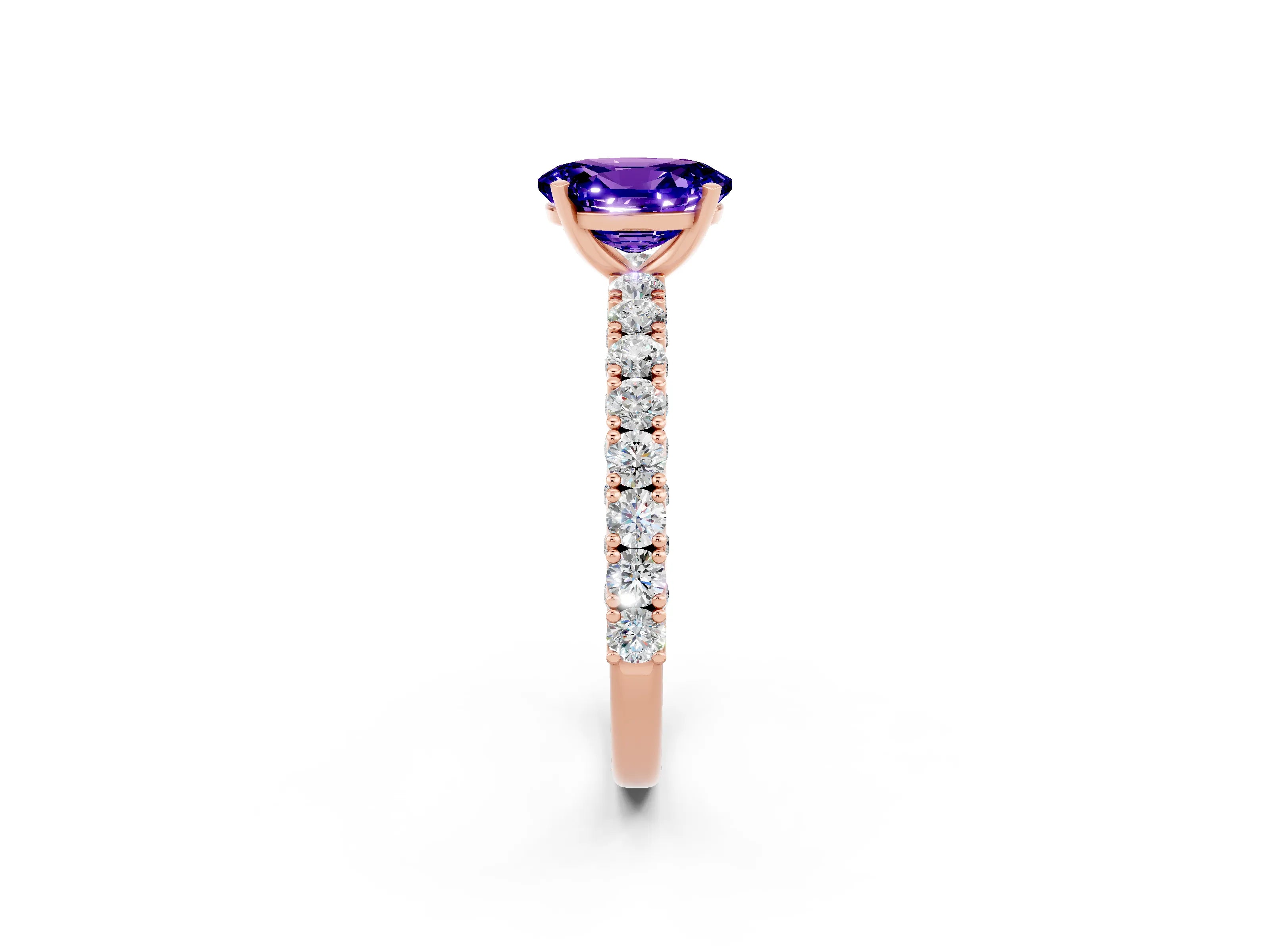 Rose gold Oval Cut Diamond Pavé Band Solitaire Ring with Prong Setting_2