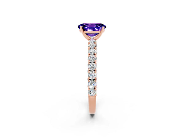 Rose gold Oval Cut Diamond Pavé Band Solitaire Ring with Prong Setting