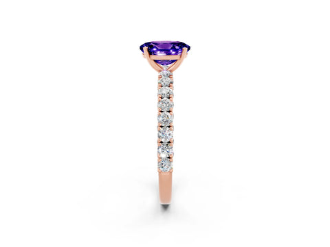 Rose gold Oval Cut Diamond Pavé Band Solitaire Ring with Prong Setting_2