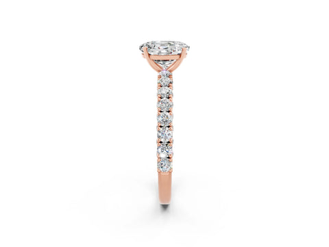 Rose gold Oval Cut Diamond Pavé Band Solitaire Ring with Prong Setting_2