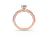 Rose gold Oval Cut Diamond Pavé Band Solitaire Ring with Prong Setting_3