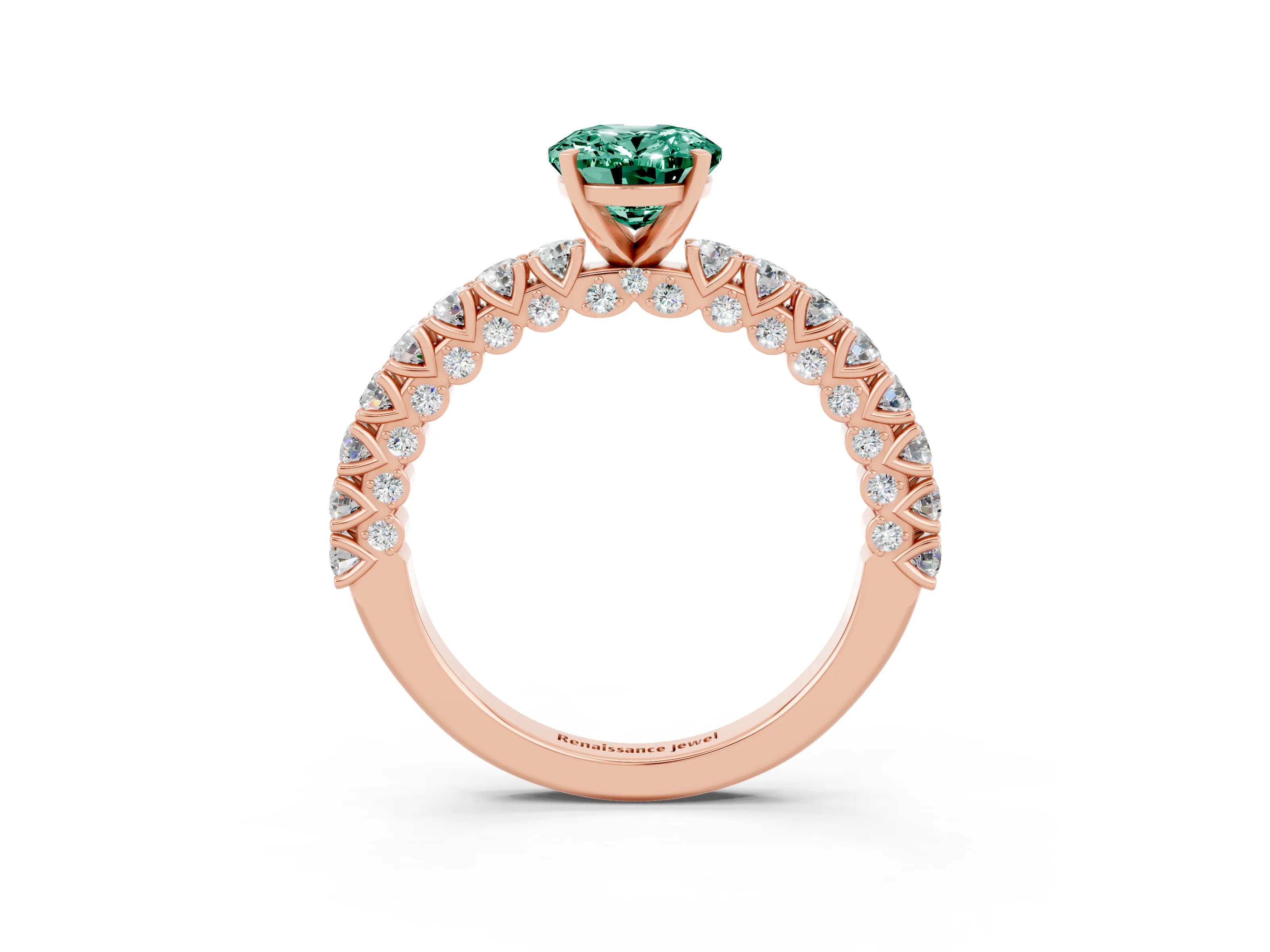 Rose gold Oval Cut Diamond Pavé Band Solitaire Ring with Prong Setting_3