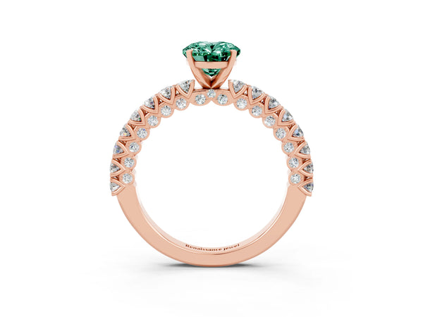 Rose gold Oval Cut Diamond Pavé Band Solitaire Ring with Prong Setting