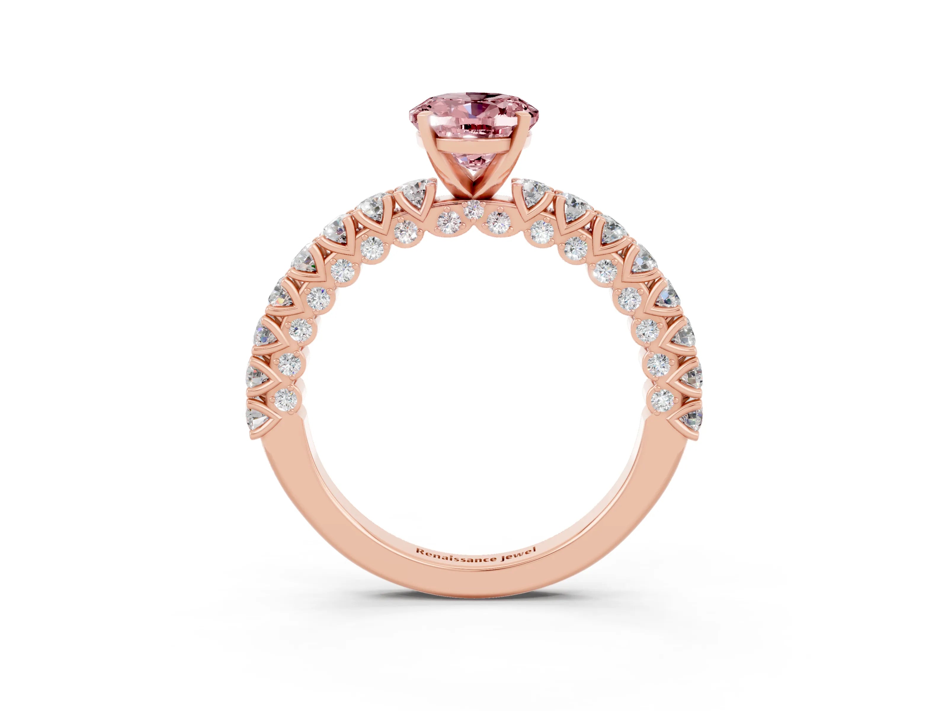 Rose gold Oval Cut Diamond Pavé Band Solitaire Ring with Prong Setting_3