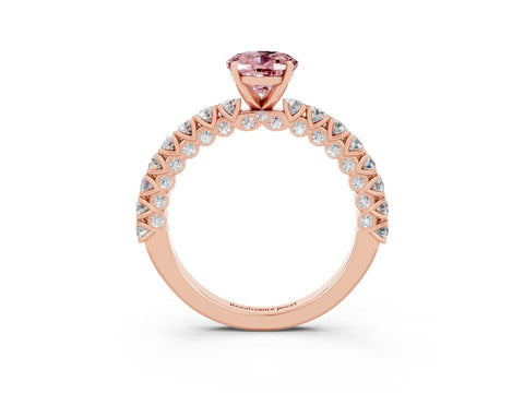 Rose gold Oval Cut Diamond Pavé Band Solitaire Ring with Prong Setting_3