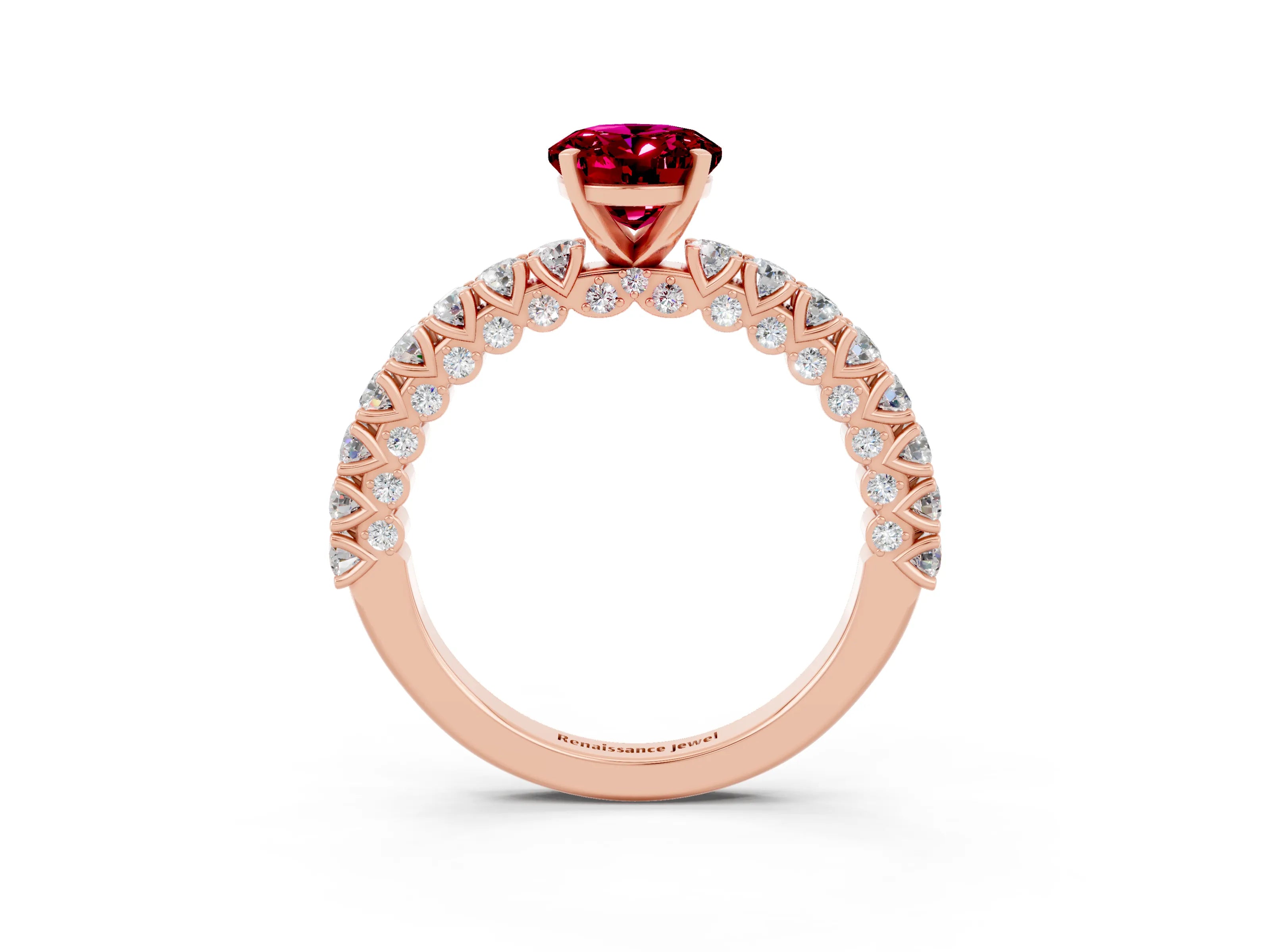 Rose gold Oval Cut Diamond Pavé Band Solitaire Ring with Prong Setting_3