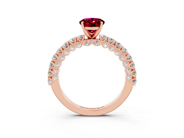 Rose gold Oval Cut Diamond Pavé Band Solitaire Ring with Prong Setting
