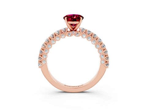 Rose gold Oval Cut Diamond Pavé Band Solitaire Ring with Prong Setting_3