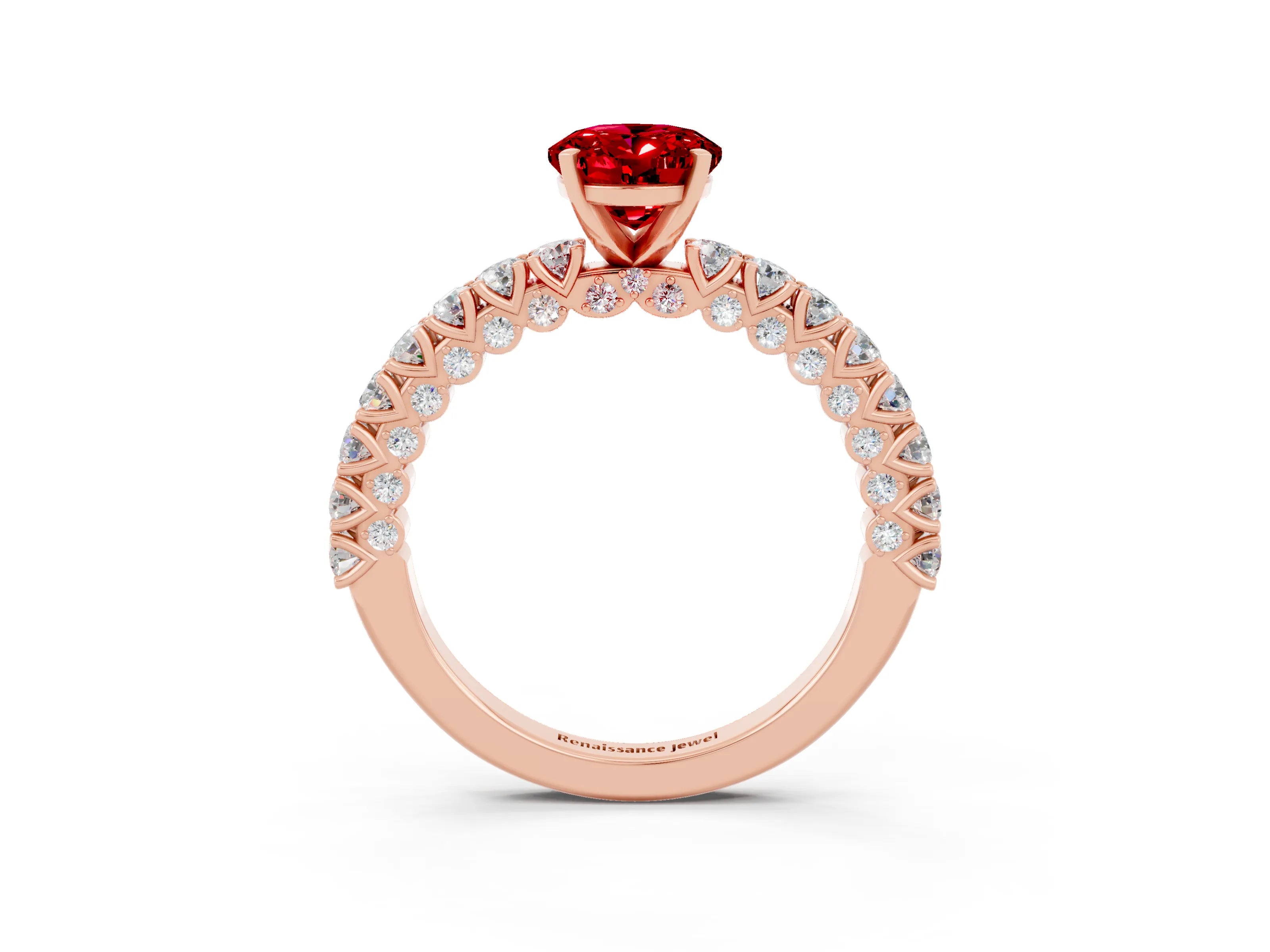 Rose gold Oval Cut Diamond Pavé Band Solitaire Ring with Prong Setting_3