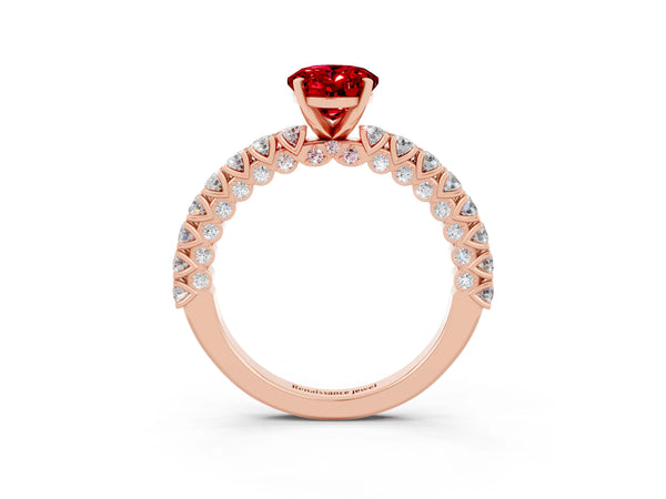 Rose gold Oval Cut Diamond Pavé Band Solitaire Ring with Prong Setting