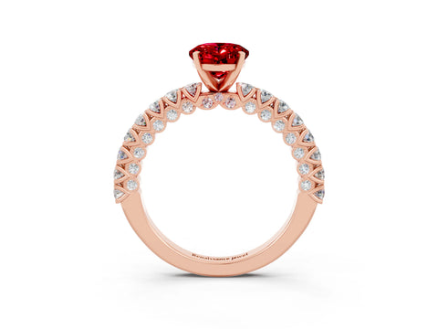 Rose gold Oval Cut Diamond Pavé Band Solitaire Ring with Prong Setting_3