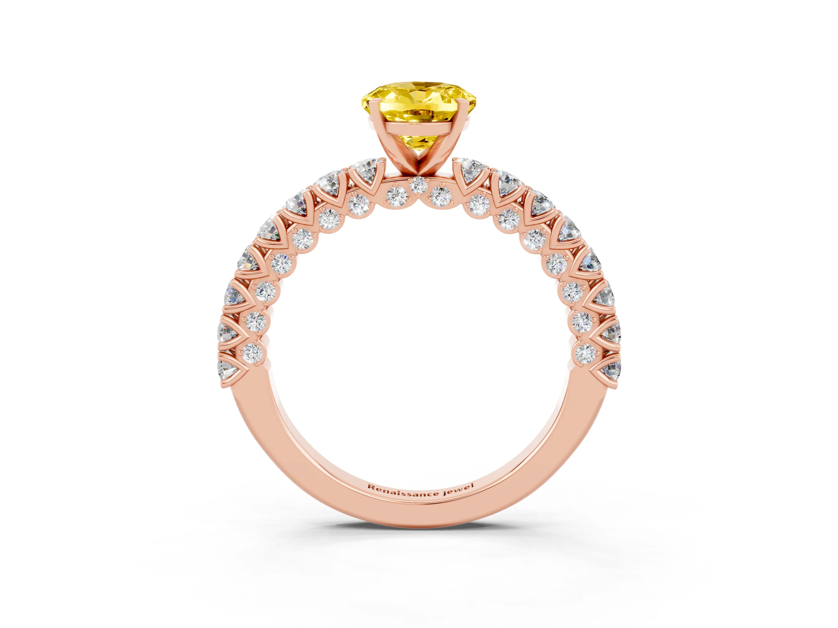 Rose gold Oval Cut Diamond Pavé Band Solitaire Ring with Prong Setting_3