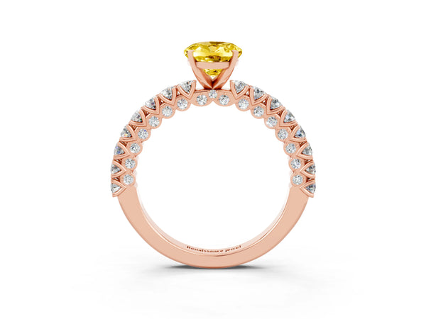 Rose gold Oval Cut Diamond Pavé Band Solitaire Ring with Prong Setting