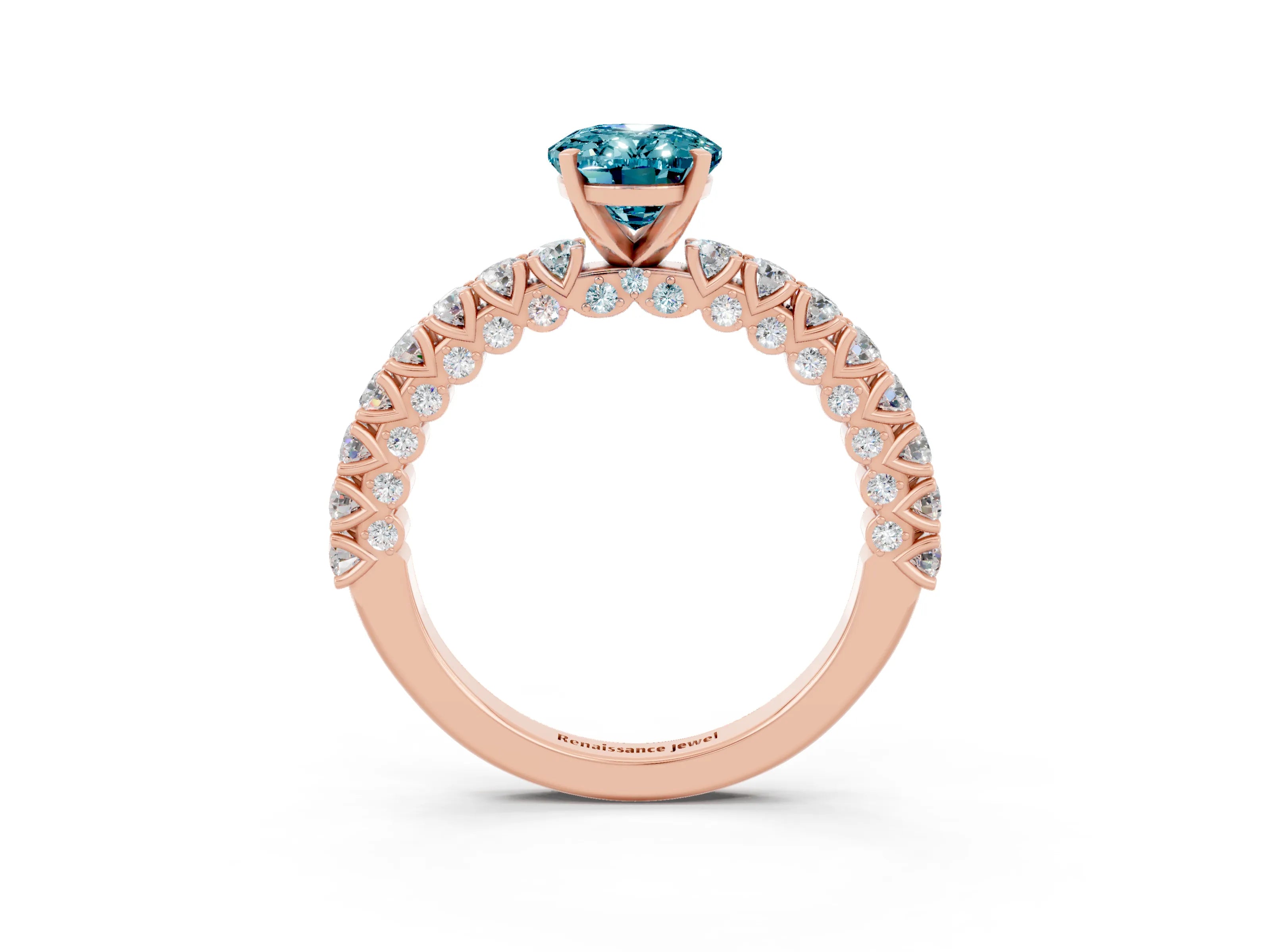 Rose gold Oval Cut Diamond Pavé Band Solitaire Ring with Prong Setting_3