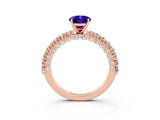 Rose gold Oval Cut Diamond Pavé Band Solitaire Ring with Prong Setting_3