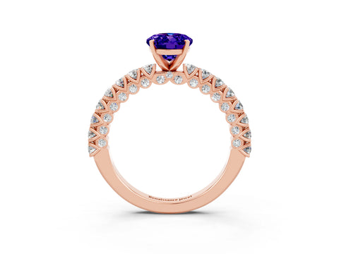 Rose gold Oval Cut Diamond Pavé Band Solitaire Ring with Prong Setting_3