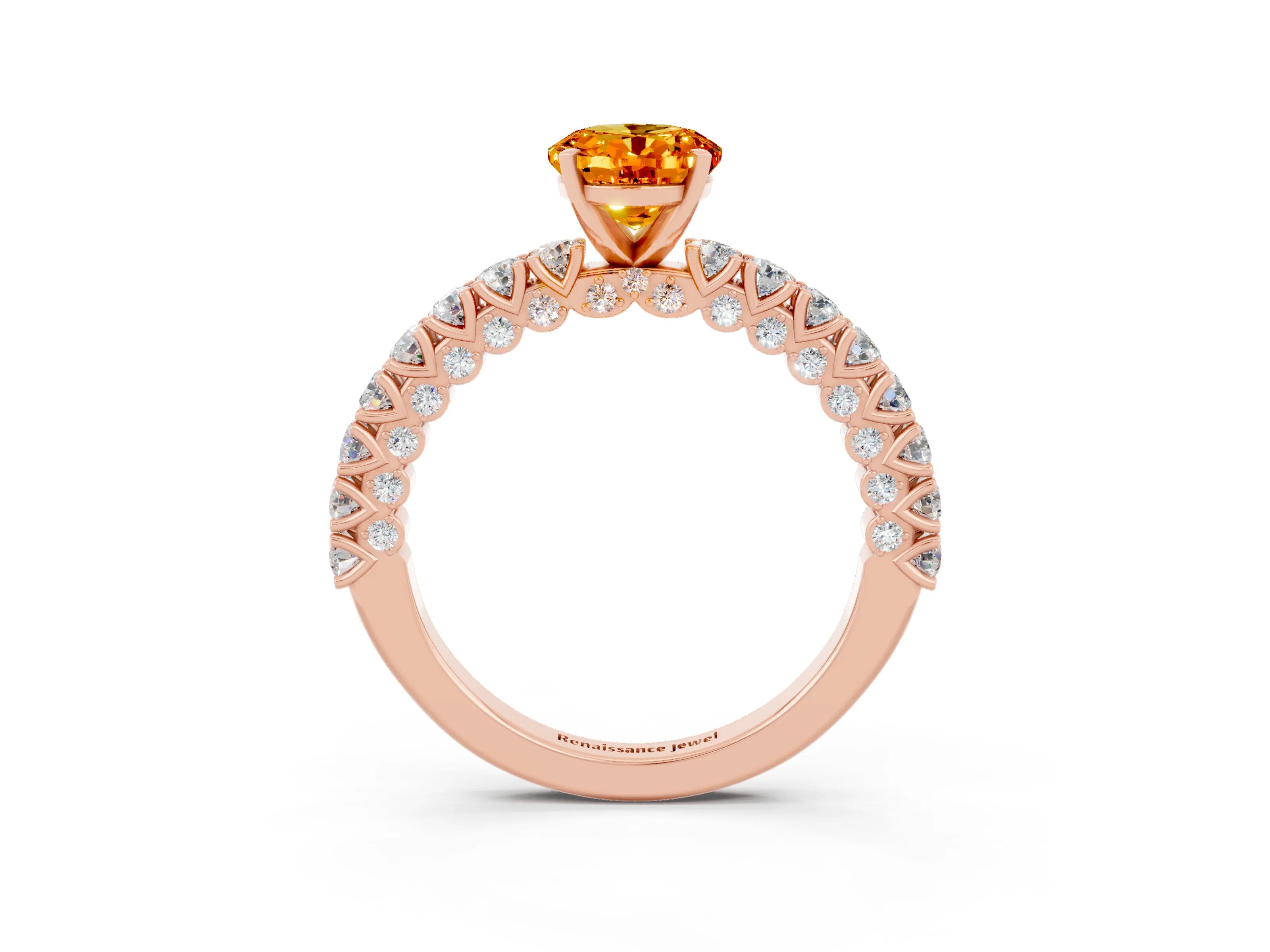 Rose gold Oval Cut Diamond Pavé Band Solitaire Ring with Prong Setting_3