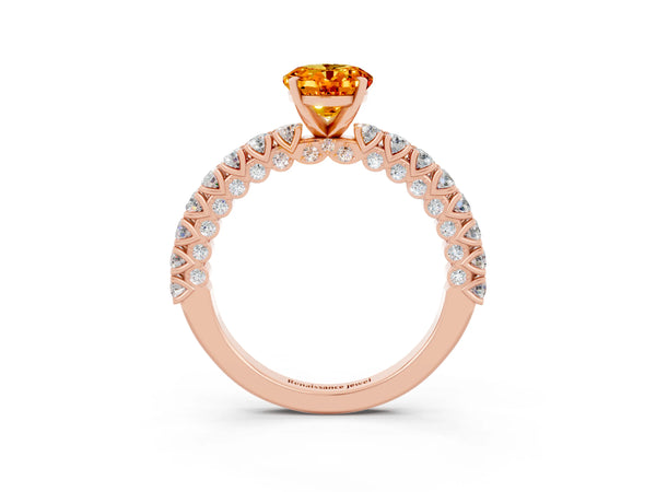 Rose gold Oval Cut Diamond Pavé Band Solitaire Ring with Prong Setting