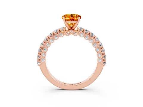 Rose gold Oval Cut Diamond Pavé Band Solitaire Ring with Prong Setting_3