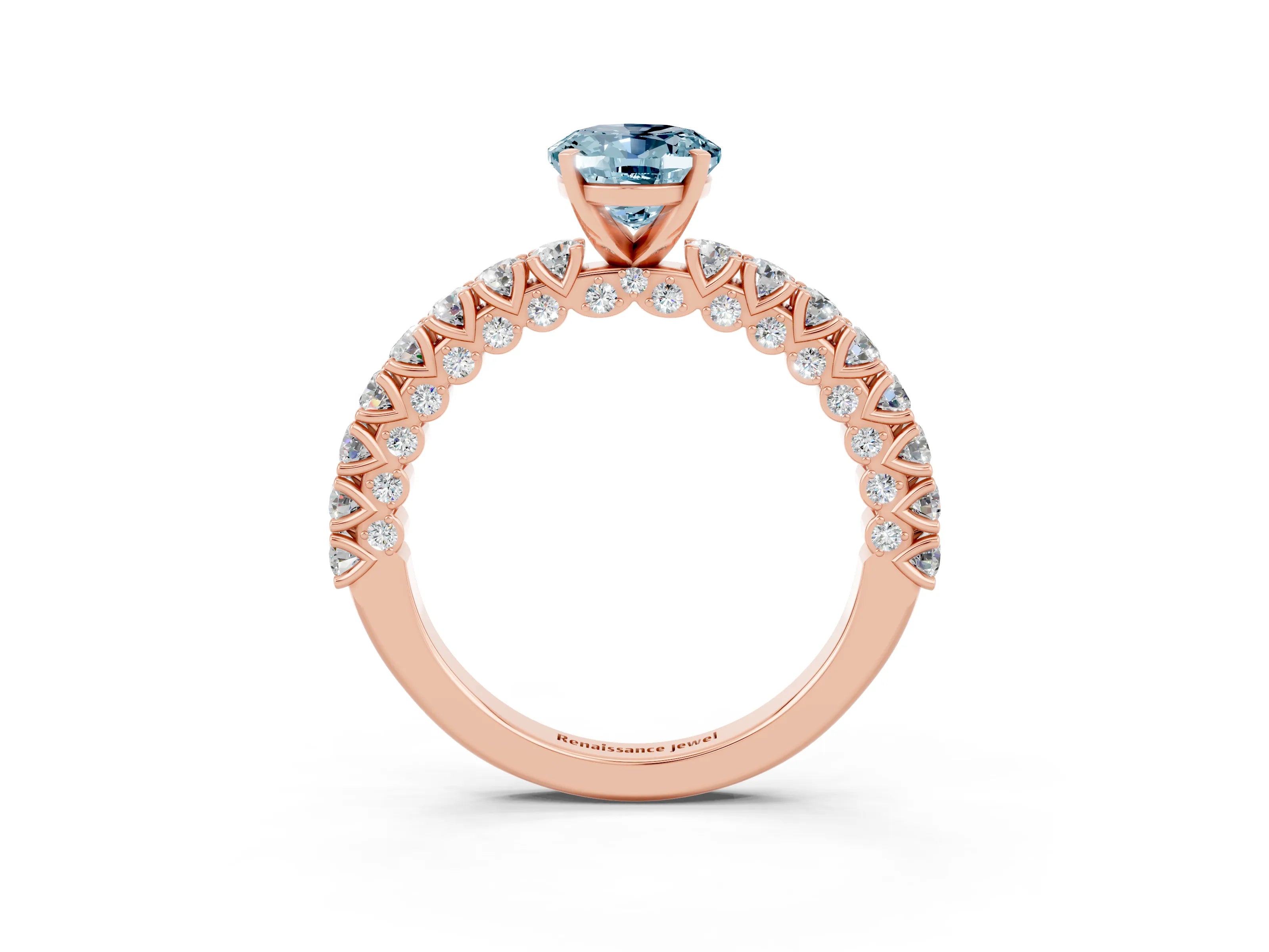 Rose gold Oval Cut Diamond Pavé Band Solitaire Ring with Prong Setting_3